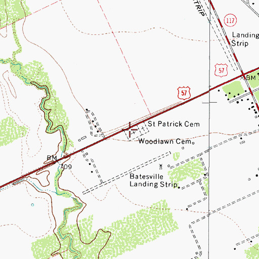 Topographic Map of Woodlawn Cemetery, TX