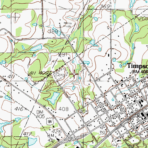 Topographic Map of Woodlawn Cemetery, TX