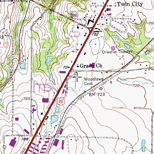 Topographic Map of Woodlawn Cemetery, TX