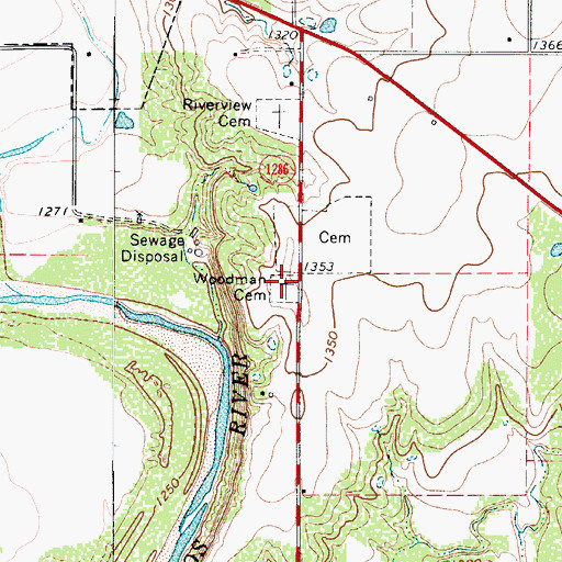 Topographic Map of Woodman Cemetery, TX