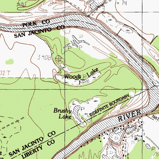 Topographic Map of Woods Lake, TX