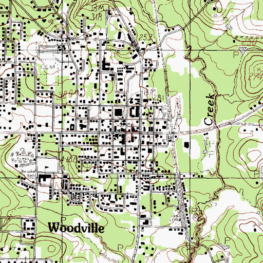 Topographic Map of Woodville, TX