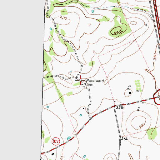 Topographic Map of Woodward Cemetery, TX
