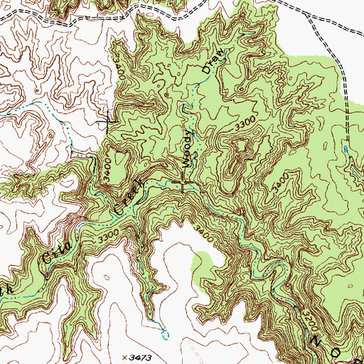 Topographic Map of Woody Draw, TX
