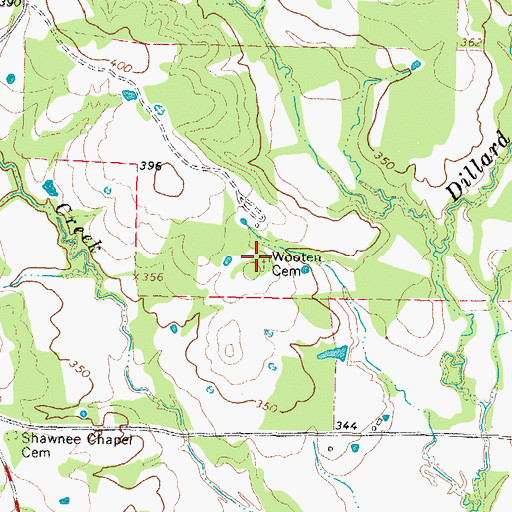 Topographic Map of Wooten Cemetery, TX