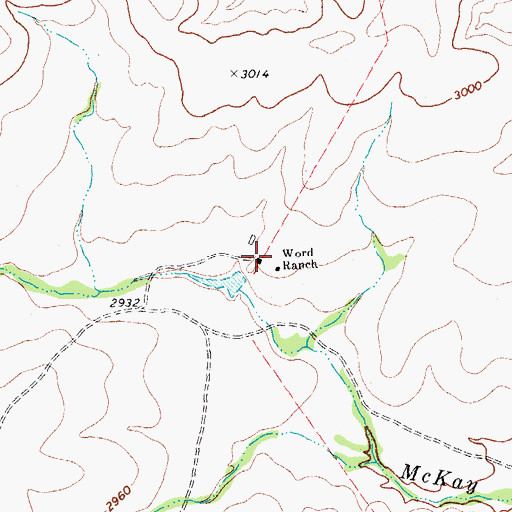 Topographic Map of Word Ranch, TX