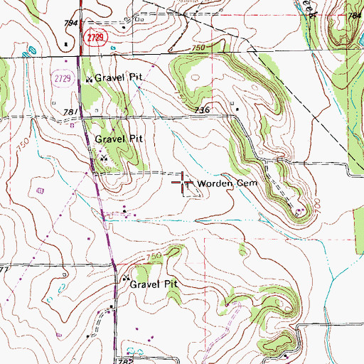 Topographic Map of Worden Cemetery, TX