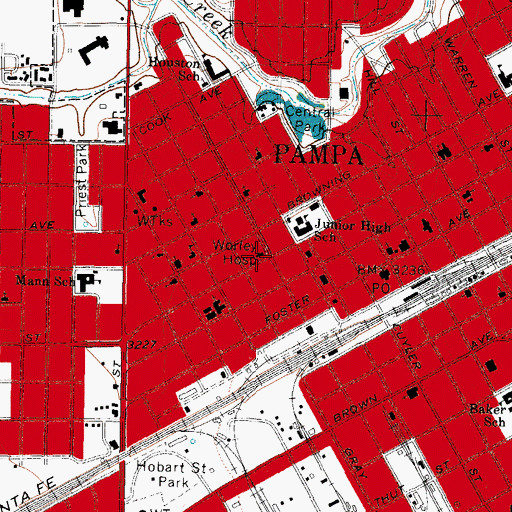 Topographic Map of Worley Hospital, TX