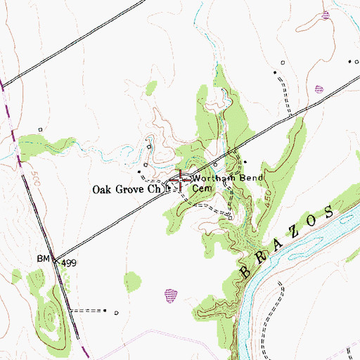 Topographic Map of Wortham Bend Cemetery, TX