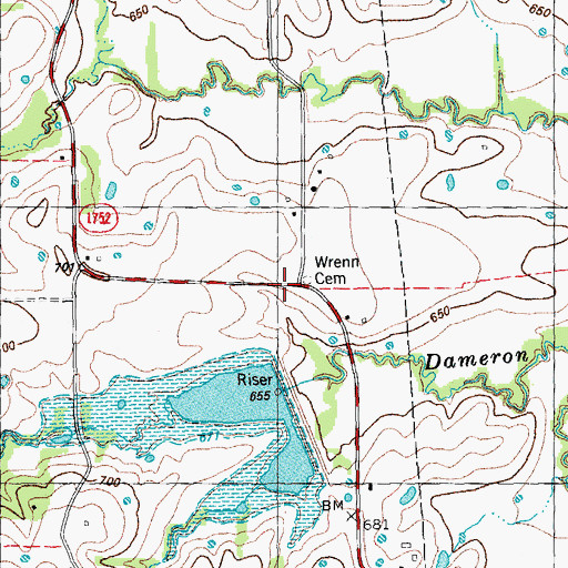 Topographic Map of Wrenn Cemetery, TX