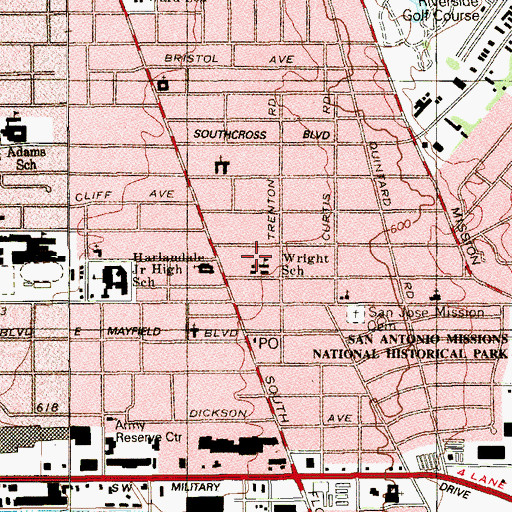 Topographic Map of Wright School, TX