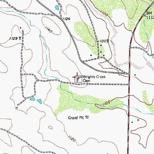 Topographic Map of Wrights Creek Cemetery, TX