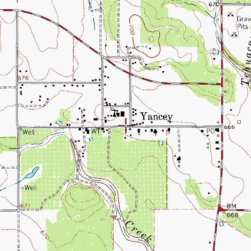 Topographic Map of Yancey, TX