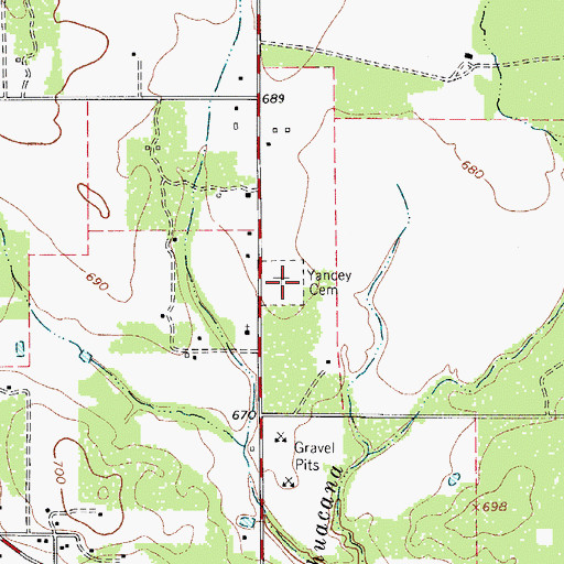 Topographic Map of Yancey Cemetery, TX