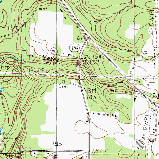 Topographic Map of Yates Cemetery, TX