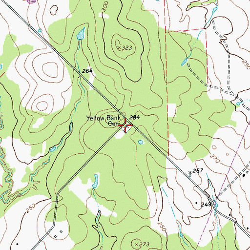 Topographic Map of Yellow Bank Cemetery, TX