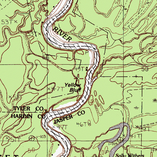 Topographic Map of Yellow Bluff, TX