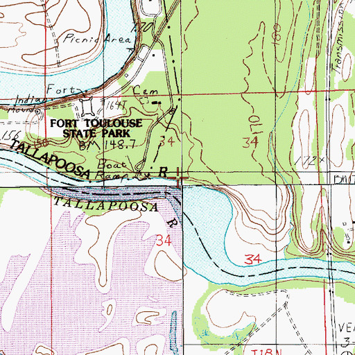 Topographic Map of Fort Toulouse National Historic Park, AL