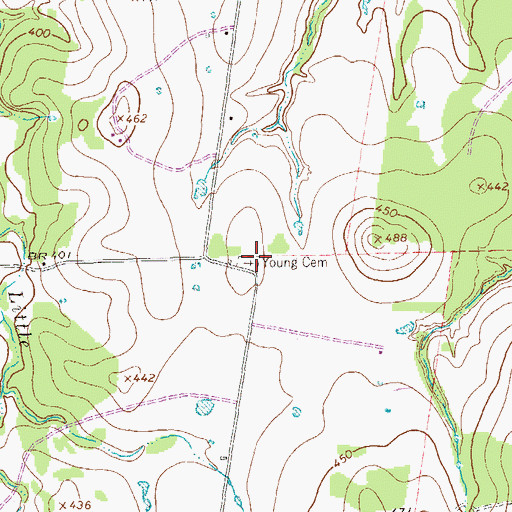 Topographic Map of Young Cemetery, TX
