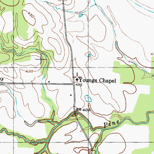 Topographic Map of Youngs Chapel, TX