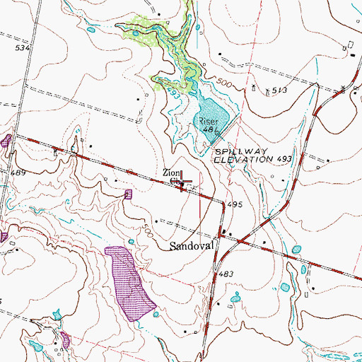 Topographic Map of Zion Church, TX