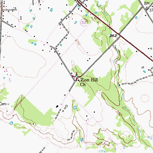 Topographic Map of Zion Hill Church, TX