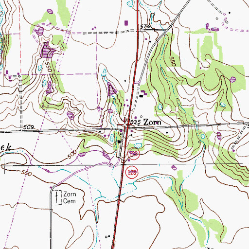 Topographic Map of Zorn, TX