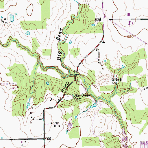 Topographic Map of Big Bear Creek, TX