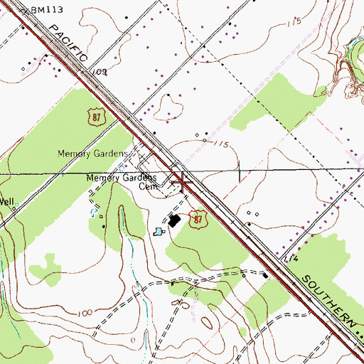 Topographic Map of Memory Gardens Cemetery, TX
