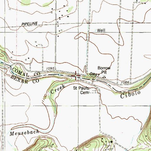 Topographic Map of Meusebach Creek, TX