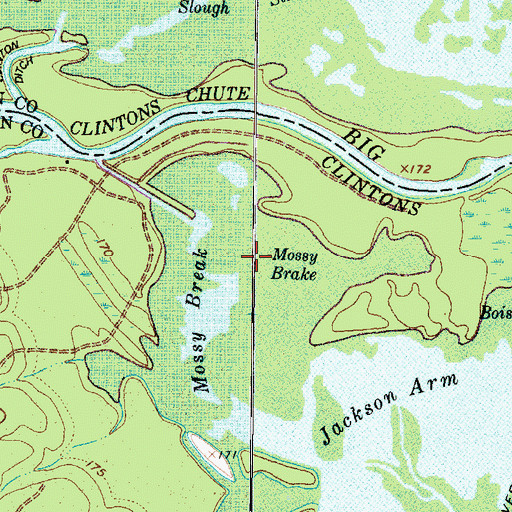 Topographic Map of Mossy Brake, TX