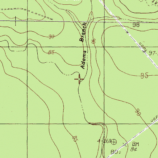 Topographic Map of Adams Branch, TX