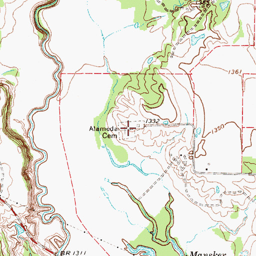 Topographic Map of Alameda Cemetery, TX
