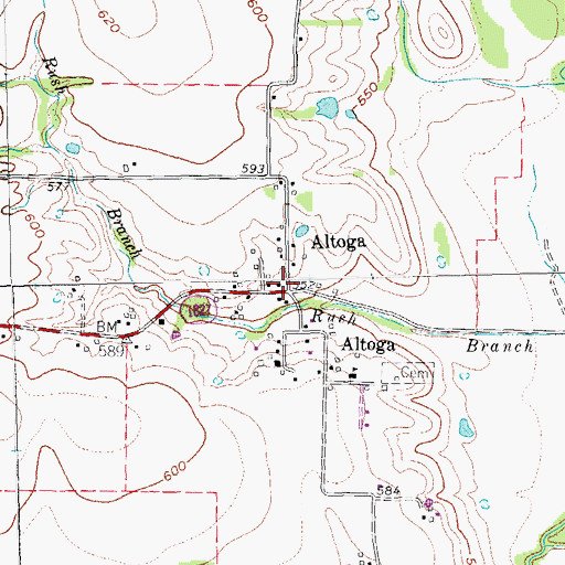 Topographic Map of Altoga, TX