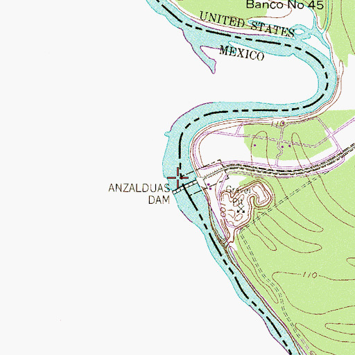 Topographic Map of Anzalduas Dam, TX