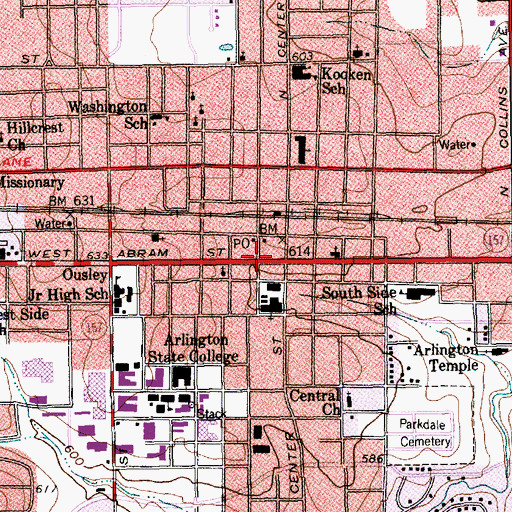 Topographic Map of Arlington, TX
