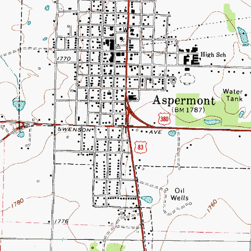 Topographic Map of Aspermont, TX