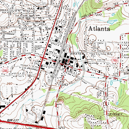 Topographic Map of Atlanta, TX