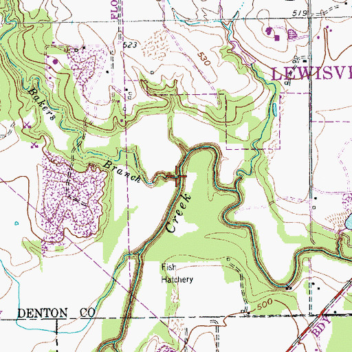 Topographic Map of Bakers Branch, TX