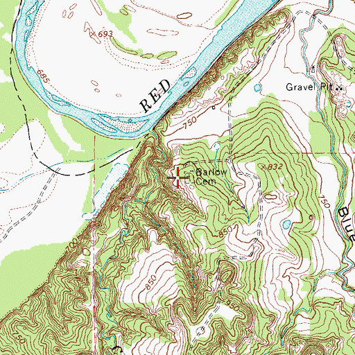 Topographic Map of Barlow Cemetery, TX