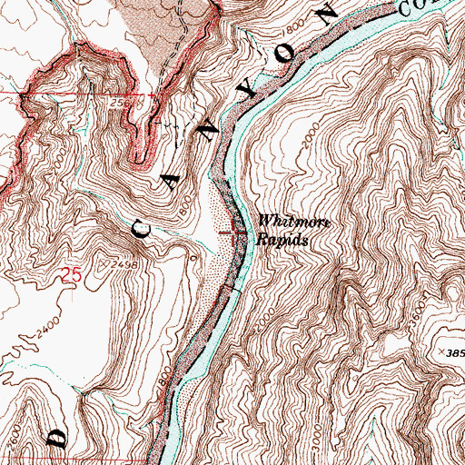 Topographic Map of Whitmore Rapids, AZ