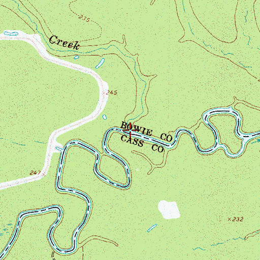 Topographic Map of Bassett Creek, TX