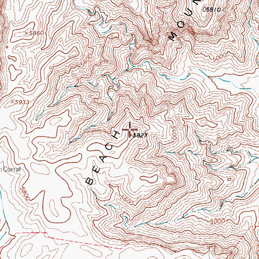 Topographic Map of Beach Mountains, TX