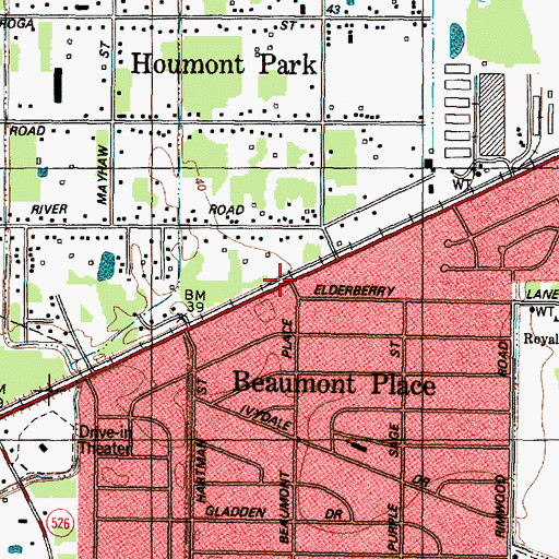 Topographic Map of Beaumont Place, TX