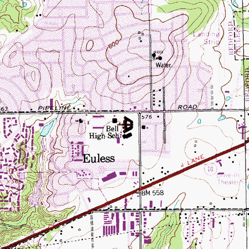 Topographic Map of Bell High School, TX