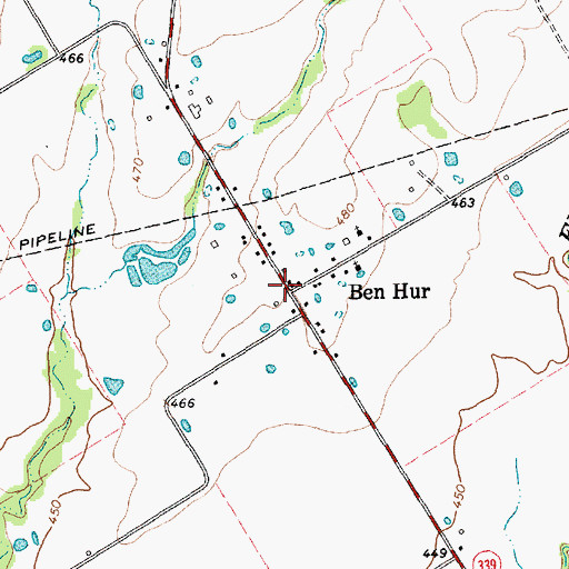 Topographic Map of Ben Hur, TX