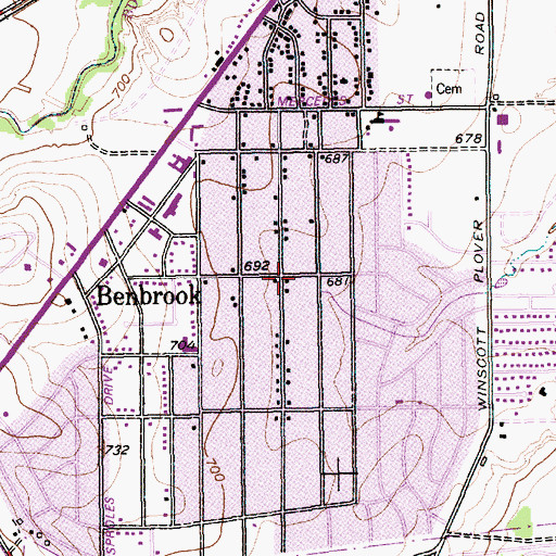 Topographic Map of Benbrook, TX