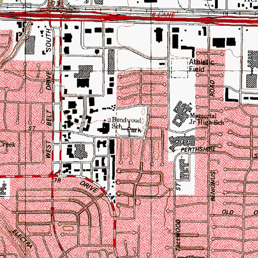 Topographic Map of Bendwood Park, TX
