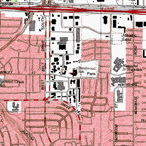 Topographic Map of Bendwood School, TX