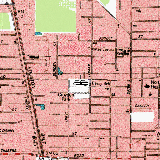 Topographic Map of Berry School, TX